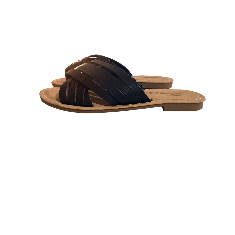 Seven7 Womens Black Multi Strap Crisscross Slide Sandals Size 7 Flat Slip On